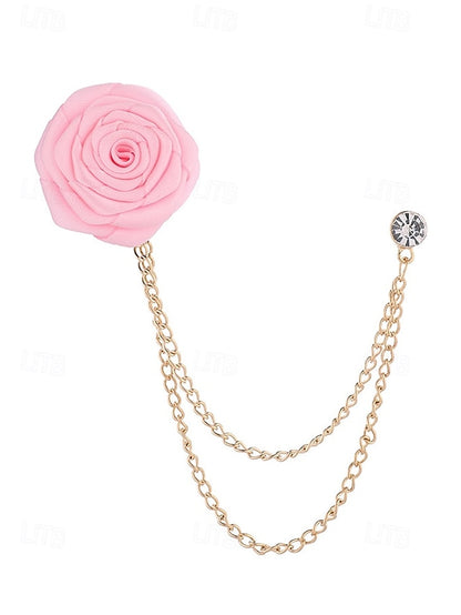Lapel Elegant Pin – Red Men's Chain with Gold Rose