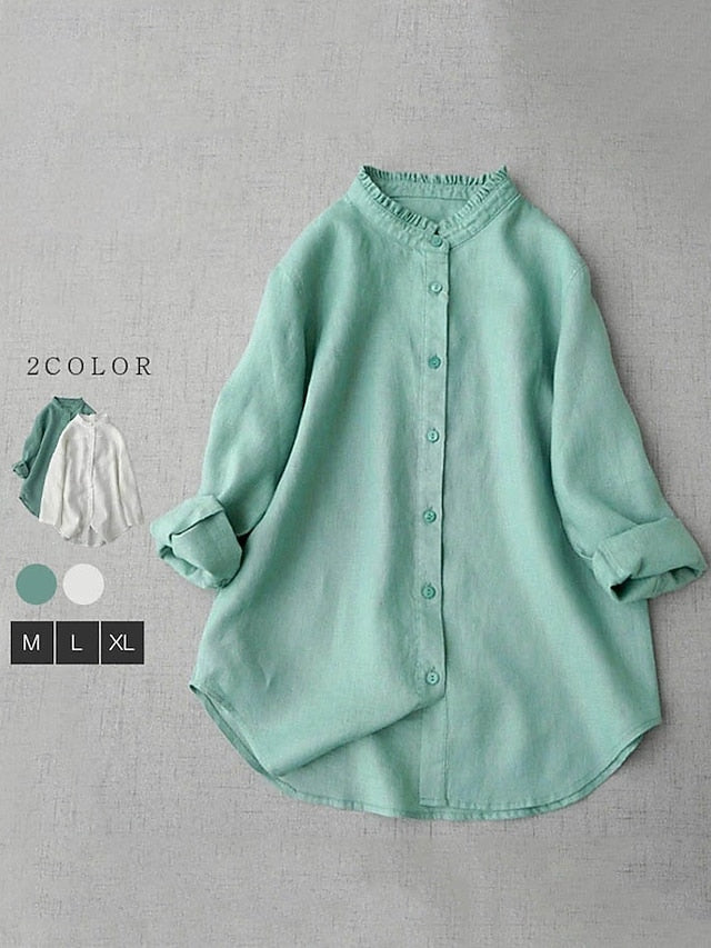 Women's Shirt Button Up Faux Cotton Linen Daily Long Sleeve