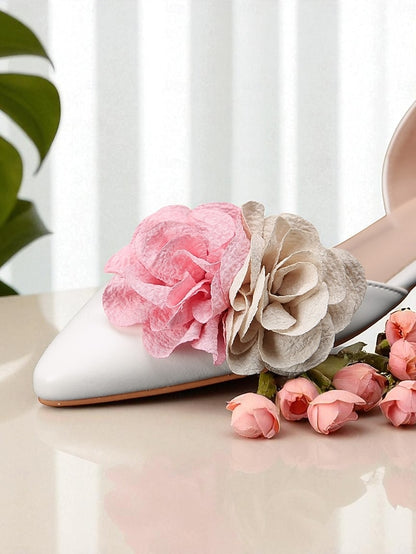 Women's Flower with Pink Beige Flats and Wedding White