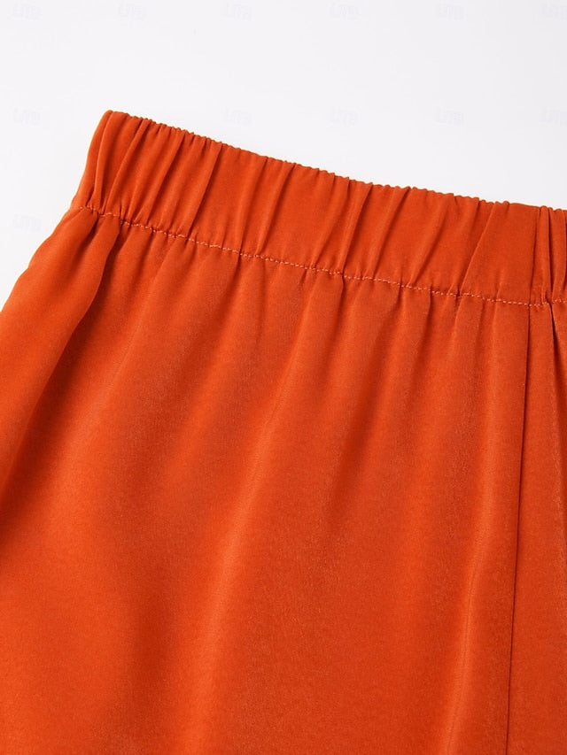 Orange Stand Collar Wide Leg Pants Set