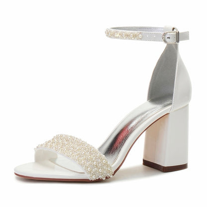 Strap Ivory Women's White Embellished Pearl Ankle Block