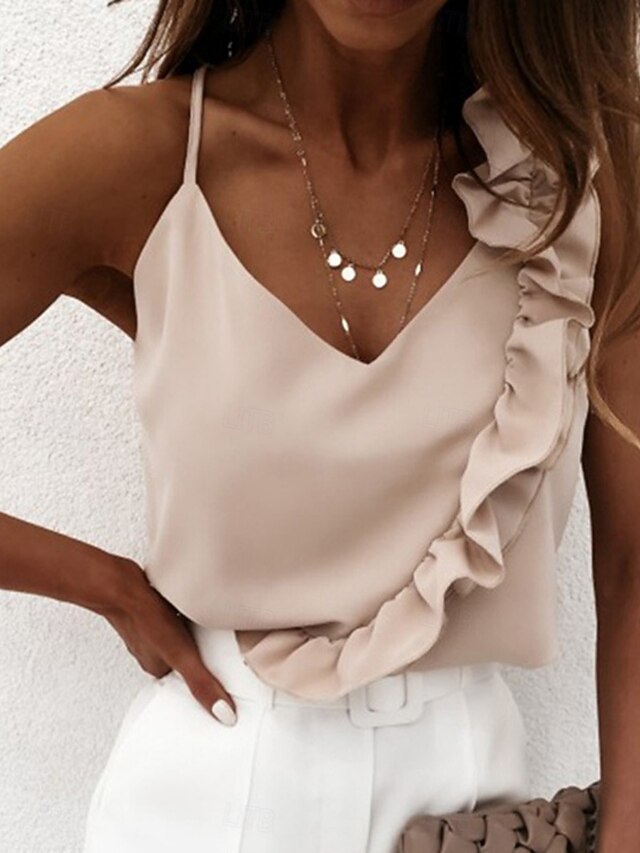 Women's Blouse Camisole Tank Top Ruched Ruffle Plain