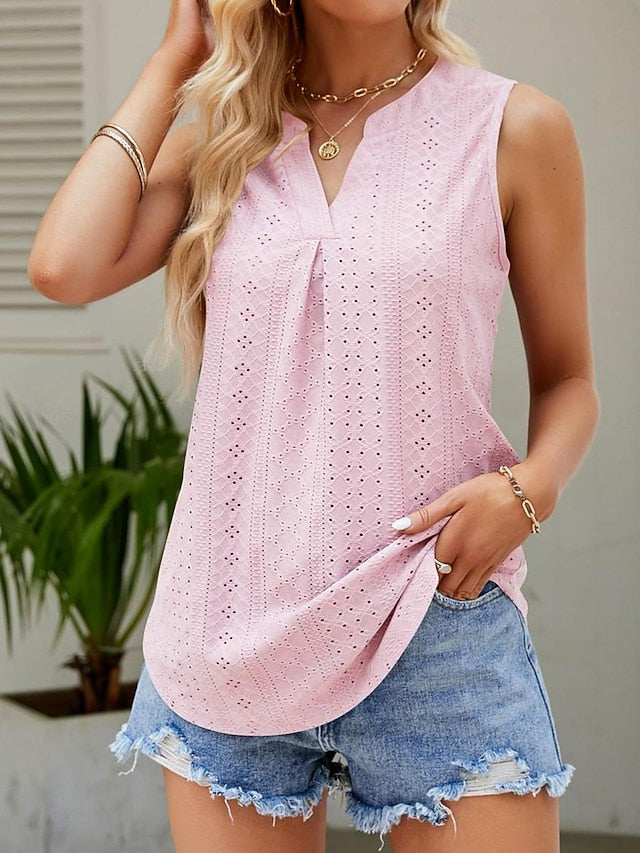 Women's Pointelle Shirt Eyelet Top Lace Shirt Short Sleeve
