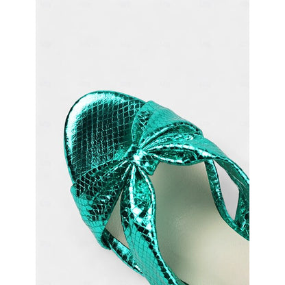 Women's – Bow Pink Mules Metallic with Design Bridal