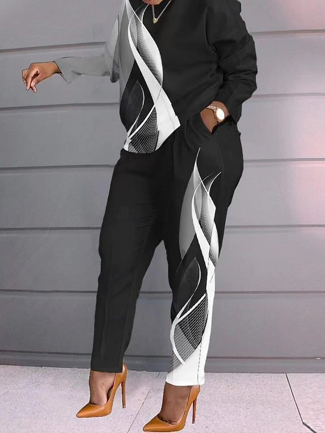 Women's Pants Sets Long Sleeve Crew Neck Graphic Color