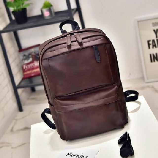 with Leather Backpack Black Faux Front Zipper Men's Pocket