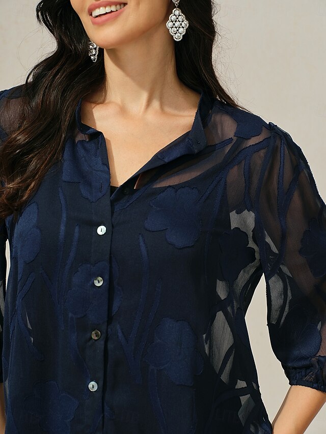 Women's Blouse Button-Up Shirt with Camisole Floral