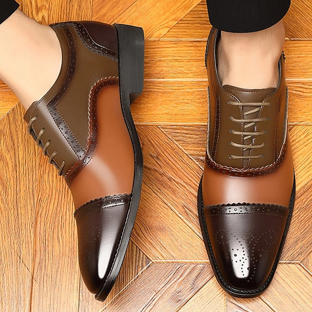 Men's Two-Tone Brogue Black – and Faux Brown Shoes