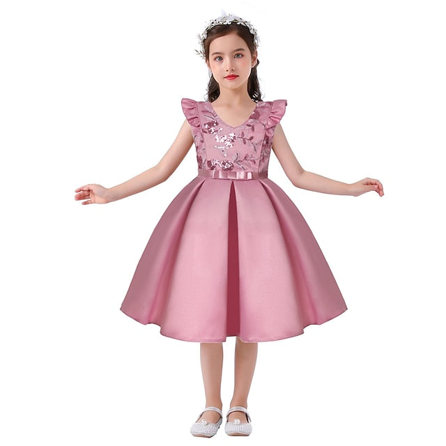 Party Dress Kids Sleeveless Girls' Color Solid Formal