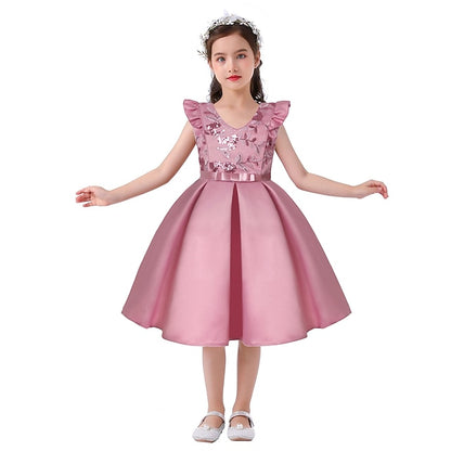 Party Dress Kids Sleeveless Girls' Color Solid Formal