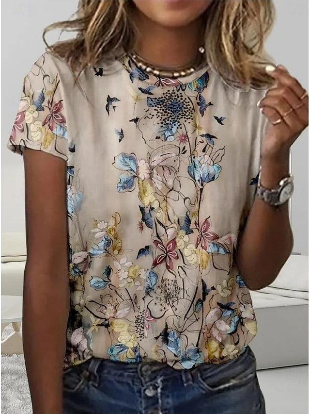 Women's T Shirt Print Color Block Stylish Classic Casual