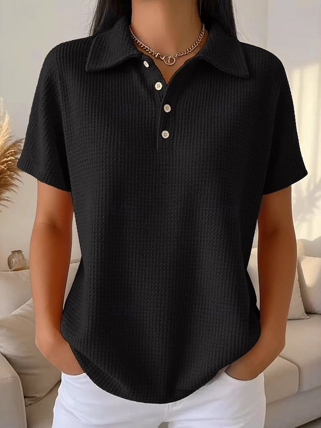Women's Shirt Waffle Shirt Blouse Patchwork Buttons Plain