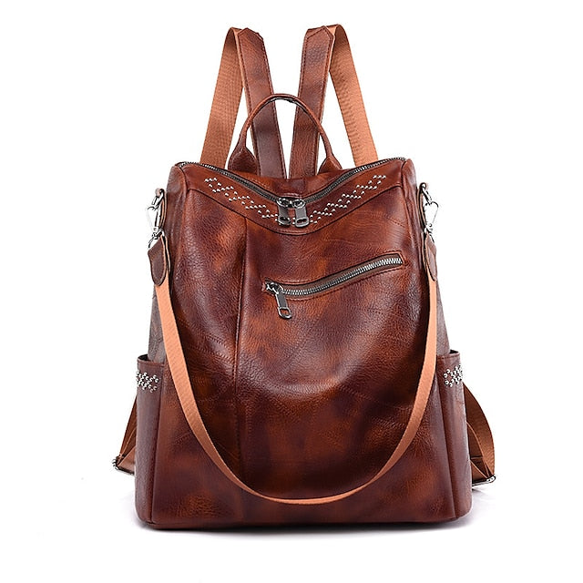 Large Backpack Women's - Leather Multi-Function Capacity