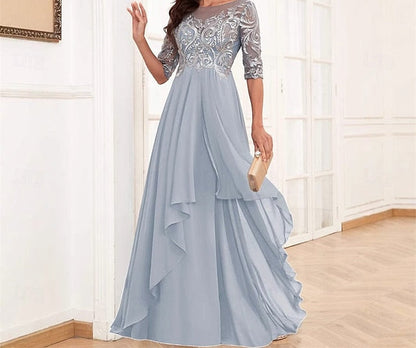 Floor Mother the of Elegant Simple Neck Dress Bride Crew