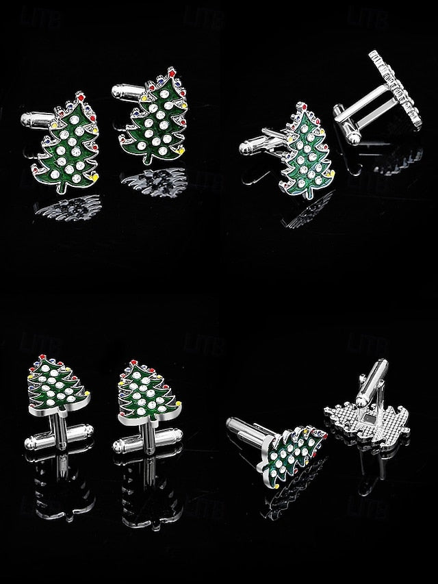 and Christmas Tie - Set Clip Men's Cufflinks Tree Festive