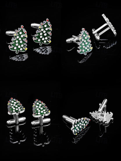 and Christmas Tie - Set Clip Men's Cufflinks Tree Festive