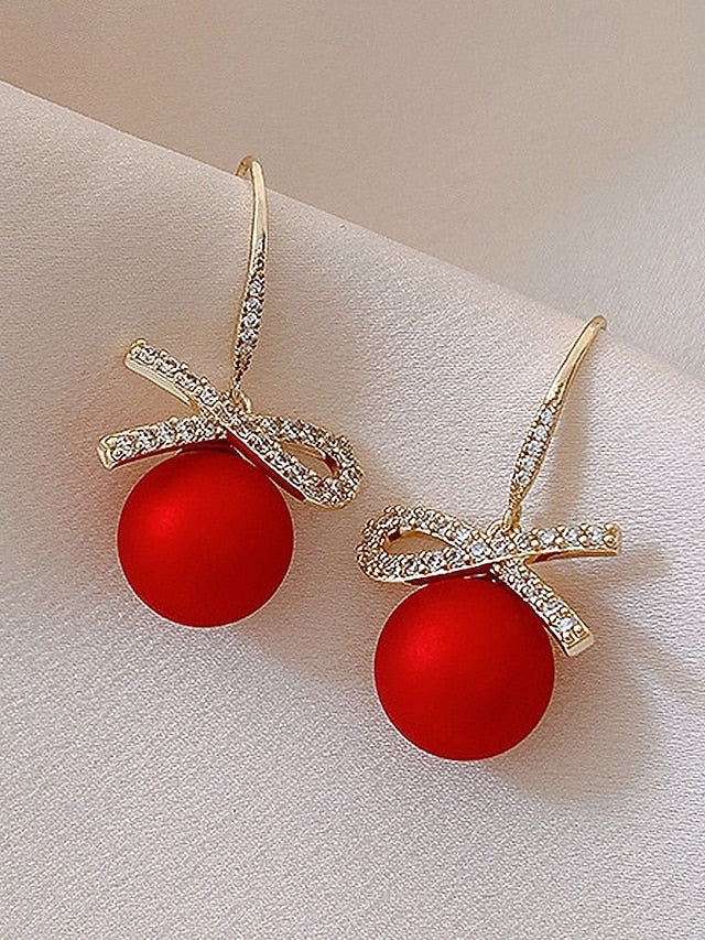 Rhinestone Pearl Earrings and Christmas Women's with Bow