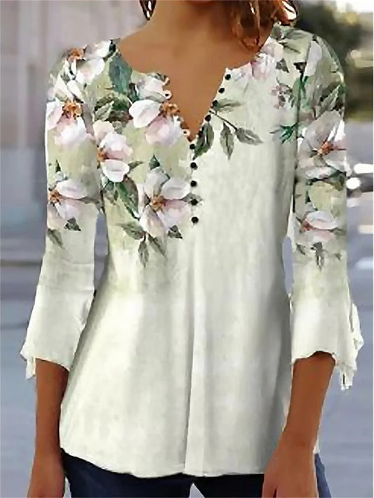 Women's T Shirt Daily Basic Floral Print 3/4 Length Sleeve