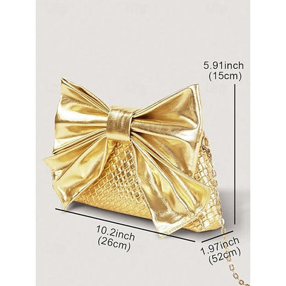 Oversized Faux Leather Bag Women's Clutch Bow with Gold