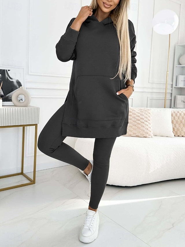 Women's Hoodie Pants Sets Bolero Long Sleeve Hooded Plain