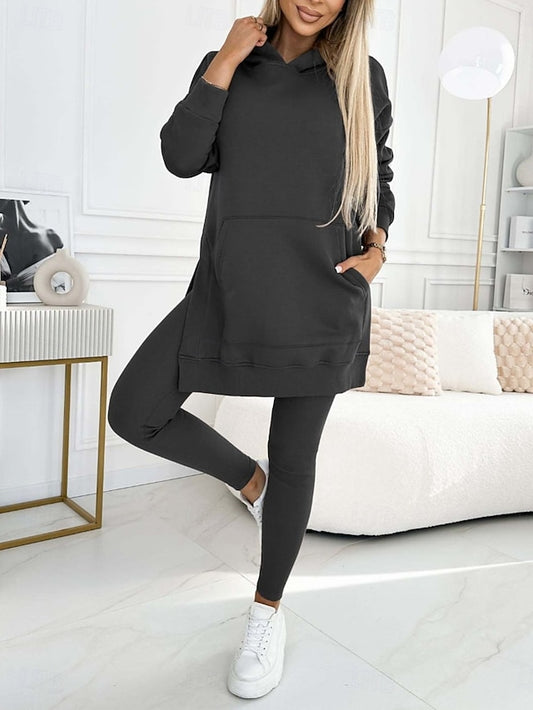 Women's Hoodie Pants Sets Bolero Long Sleeve Hooded Plain