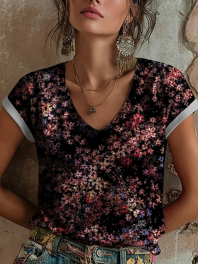 Women's T Shirt Print Floral Graphic Bohemia Vintage Casual