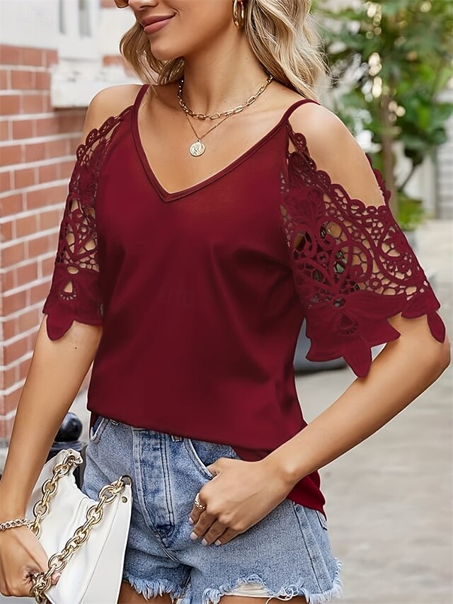 Women's Shirt Blouse Lace Tops Off The Shoulder Tops Lace