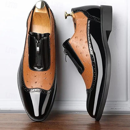 with Tan and Men's Patent Colorblock Shoes Black Formal