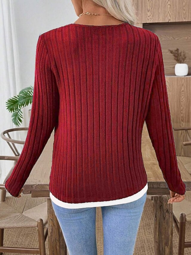 Women's Blouse Patchwork Buttons Solid Color Stylish Casual