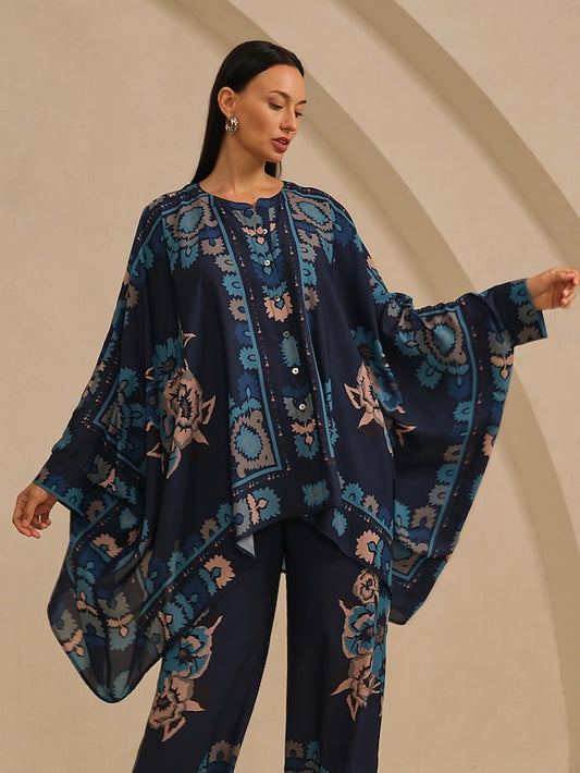 Women's Blouse Chiffon Ethnic Floral Placement Hawaiian