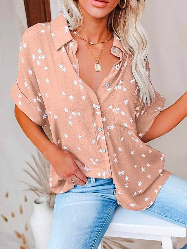 Women's Blouse Buttons Print Star Elegant Vacation Stylish
