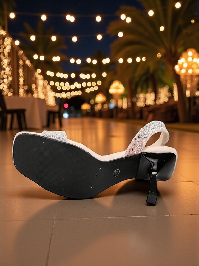 Toe Sandals - Women's Slingback Stiletto Glitter Square