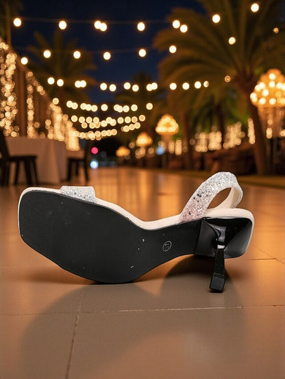 Toe Sandals - Women's Slingback Stiletto Glitter Square