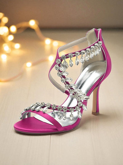 Sandals with Rhinestone White Strappy High Heel Women's