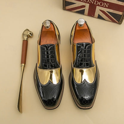 Men's Leather Oxford with and Gold Patent Black Shoes