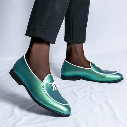 Patent Faux with Trim Loafers Yellow Men's Leather Black