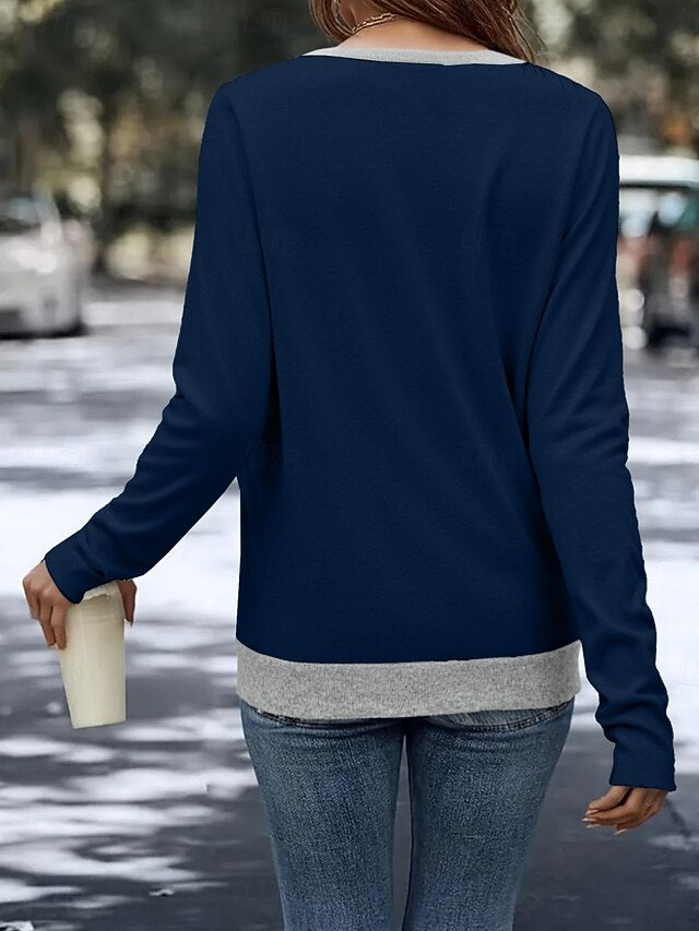Women's Blouse Patchwork Solid Color Stylish Casual Long
