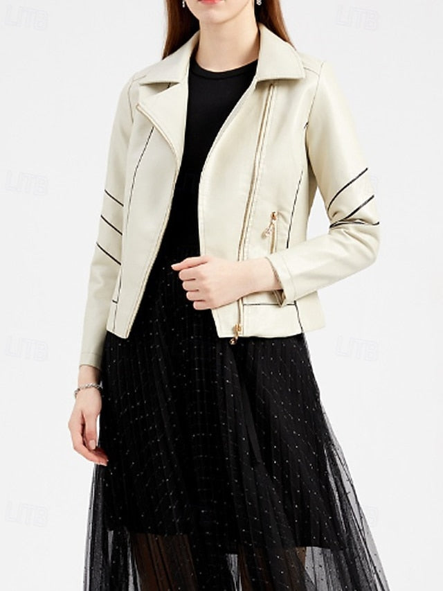 Faux Comfortable Leather Pocket Zipper Jacket Women's