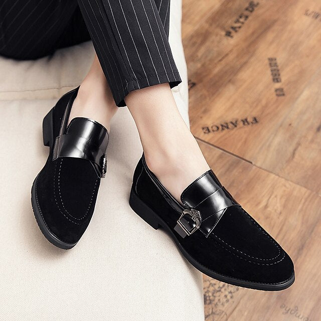 Men's Leather Metal and Loafers Suede Strap with Patent