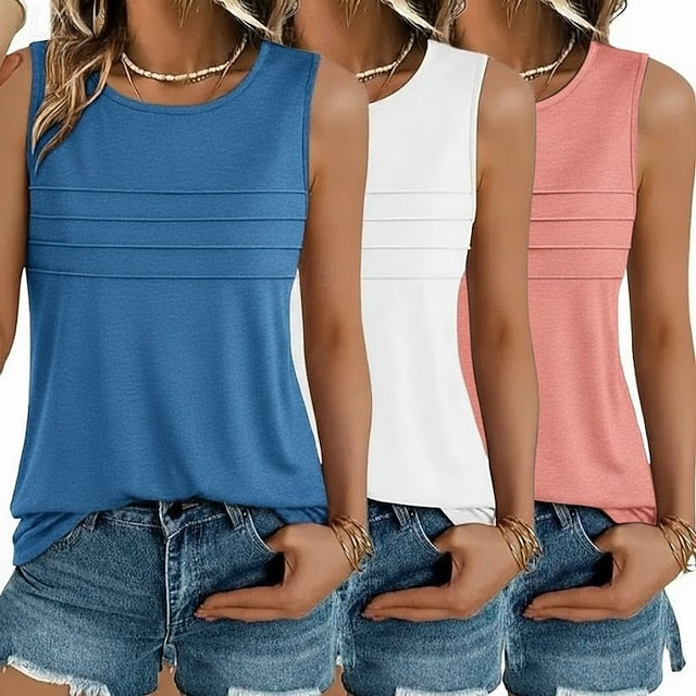 Multi Packs 3pcs Female Round Neck Sleeveless black+white+green