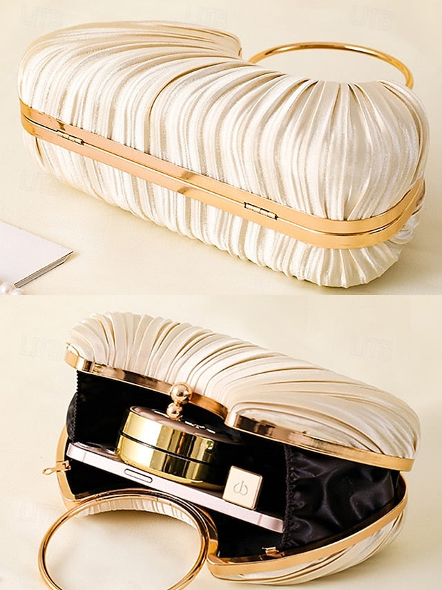 Gold Clutch Velvet Handle with Pleated - Elegant Ring Green