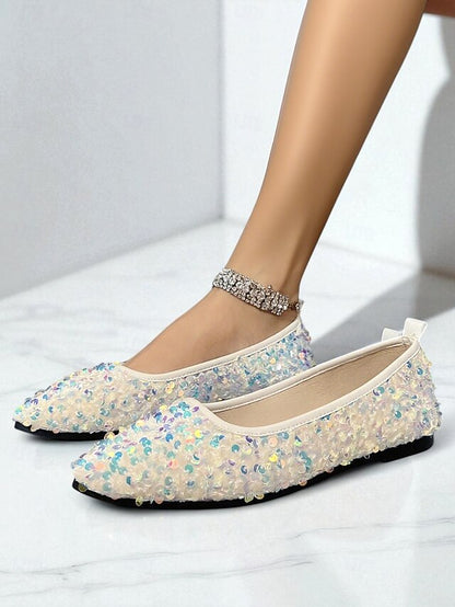 Pointed - Toe Sequin Ballet Black Flats Women's Sparkly