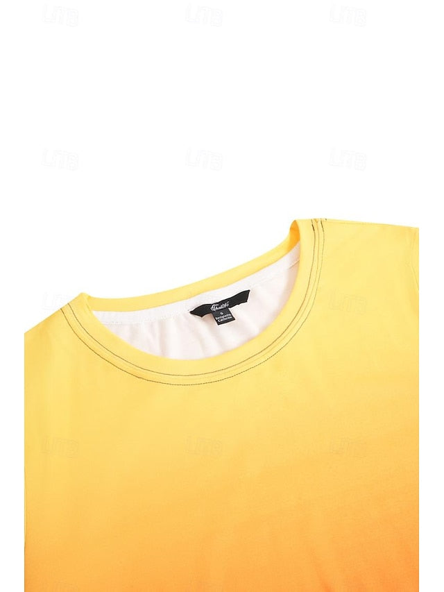 Women's T shirt Casual Ombre Round Neck Yellow Red Gradient