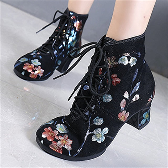 Black Comfortable for Lace-up Women Shoes – Floral Dance Low