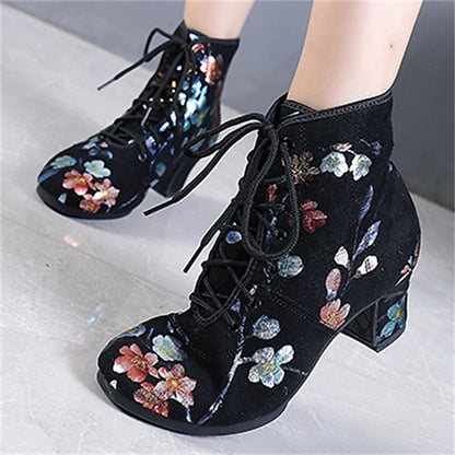 Black Comfortable for Lace-up Women Shoes – Floral Dance Low