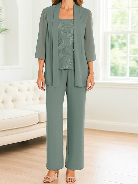 Elegant Pantsuit the Piece Bride Simple 3 Dress of Mother