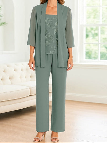 Elegant Pantsuit the Piece Bride Simple 3 Dress of Mother