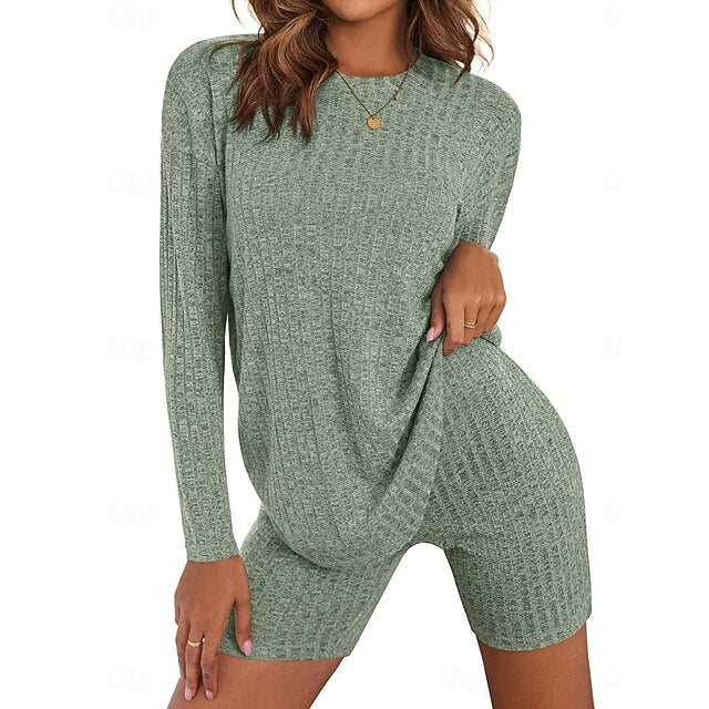 Women's Shorts Sets Bolero Top Long Sleeve Crew Neck Solid