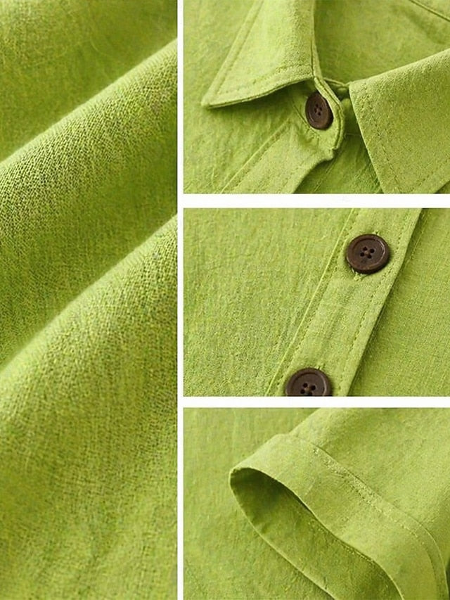 Women's Blouse Buttons Solid Color Stylish Casual Short