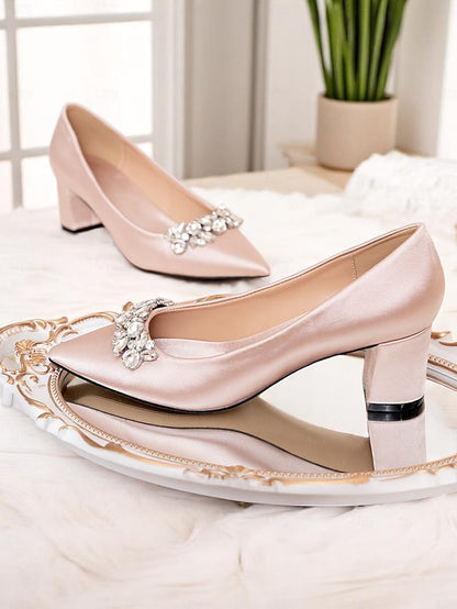 Women's Satin Wedding Pointed with Toe Pumps Champagne